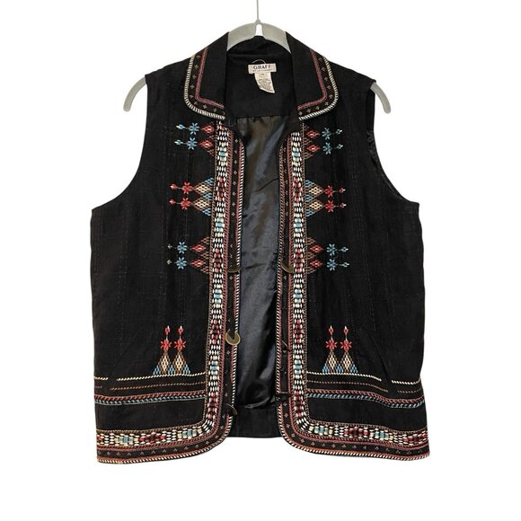 Graff By UM Company Black Tribal Southwestern Embroidered Vest Cottagecore Boho - Picture 1 of 5